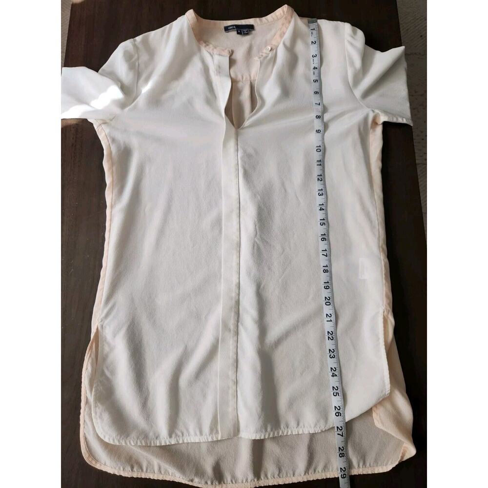 VINCE 100% Silk Long Sleeve Colorblock Blouse Top Size 6 Ivory Peach Split Neck - Picture 7 of 10
